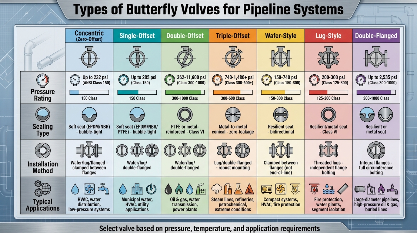 Butterfly Valve Types Comparison: Pressure Ratings and Applications