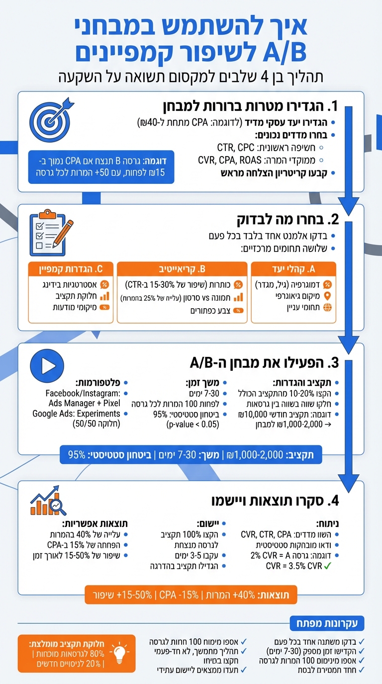 תהליך ביצוע מבחני A/B לשיפור קמפיינים שיווקיים - 4 שלבים