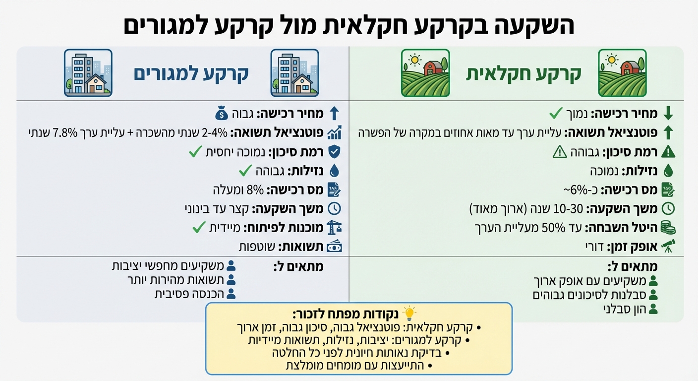 השוואה בין השקעה בקרקע חקלאית לקרקע למגורים