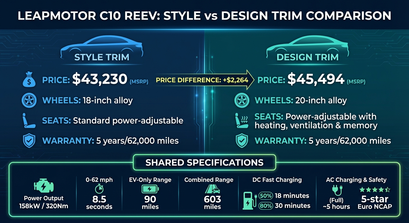 Leapmotor C10 REEV Style vs Design Trim Comparison