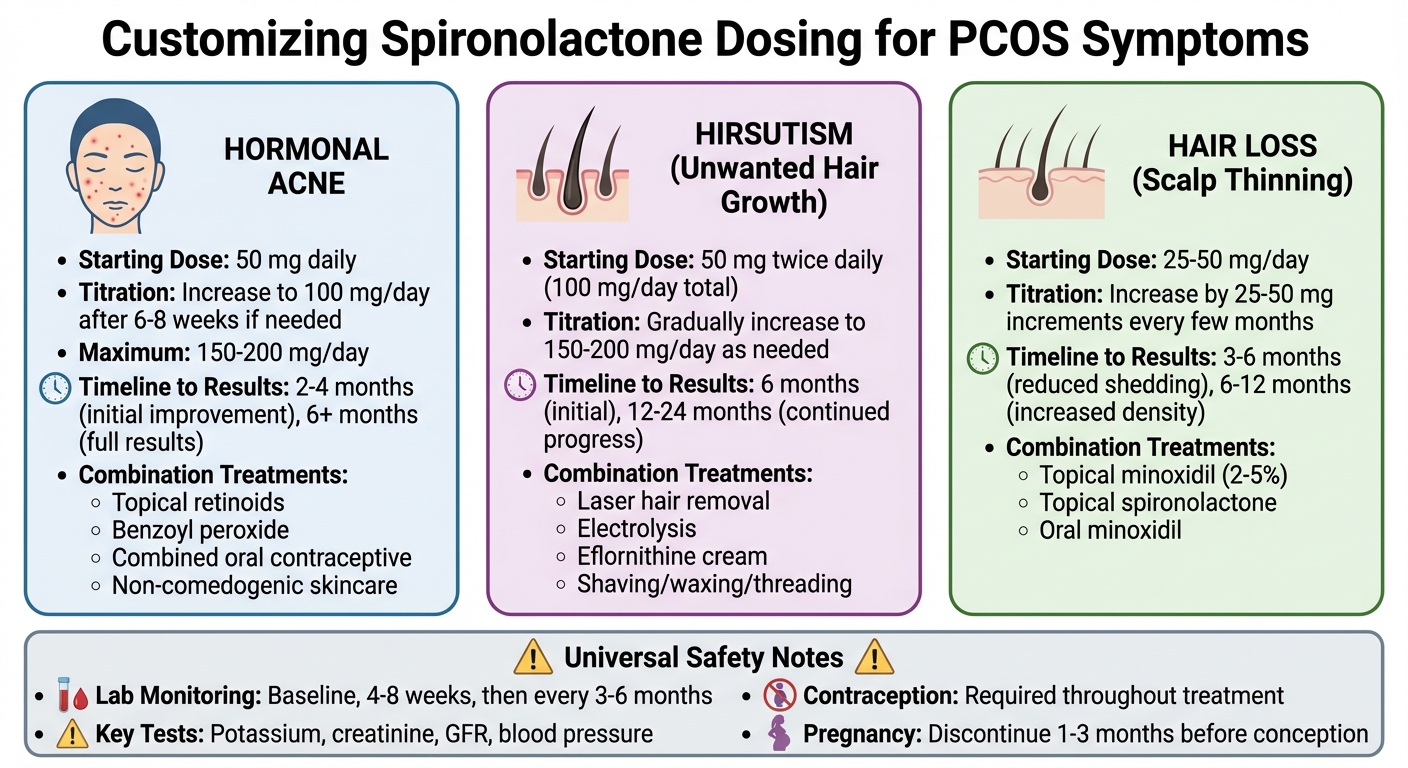 Spironolactone Dosing Guide for PCOS Symptoms: Acne, Hirsutism, and Hair Loss