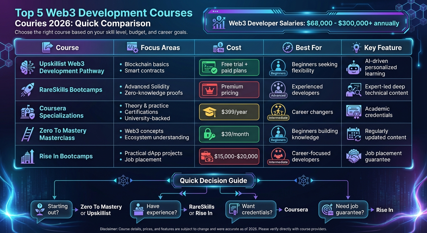 Web3 Development Courses 2026: Cost, Focus Areas, and Best Fit Comparison