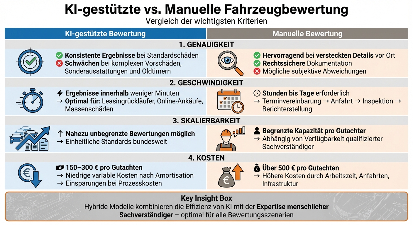 KI-gestützte vs. manuelle Fahrzeugbewertung: Vergleich von Genauigkeit, Geschwindigkeit, Kosten und Skalierbarkeit