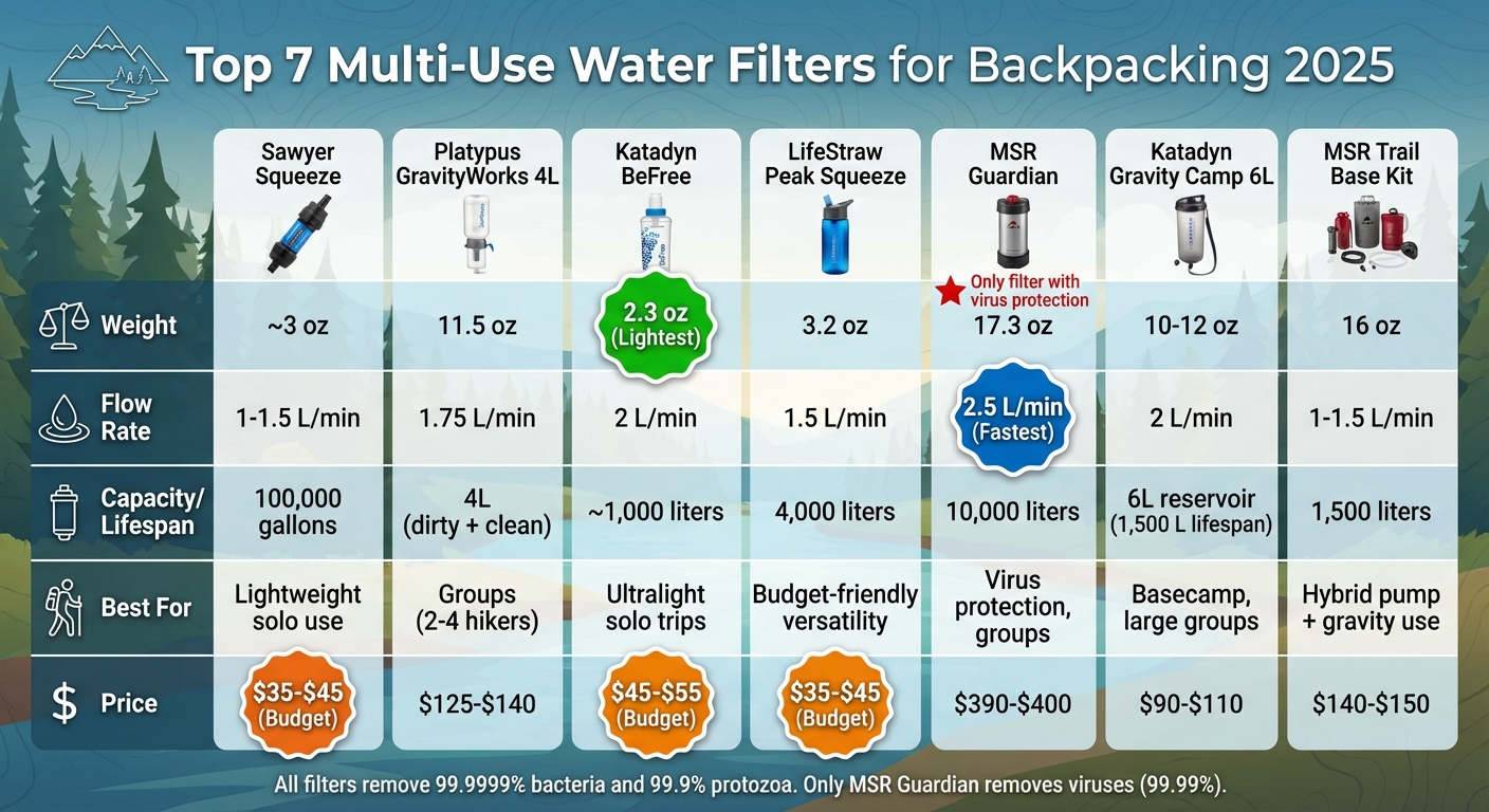 Comparison of Top 7 Backpacking Water Filters 2025: Weight, Flow Rate, and Price