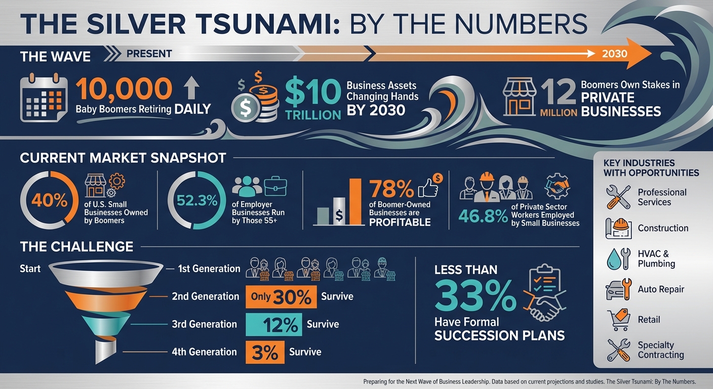 Silver Tsunami Statistics: Baby Boomer Business Ownership and Transfer