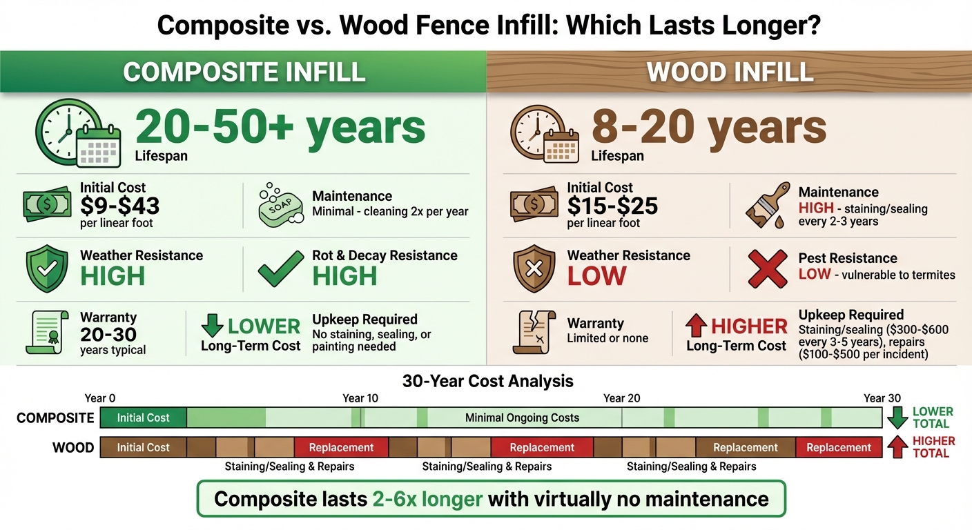 Composite vs Wood Fence Infill: Lifespan, Cost & Maintenance Comparison