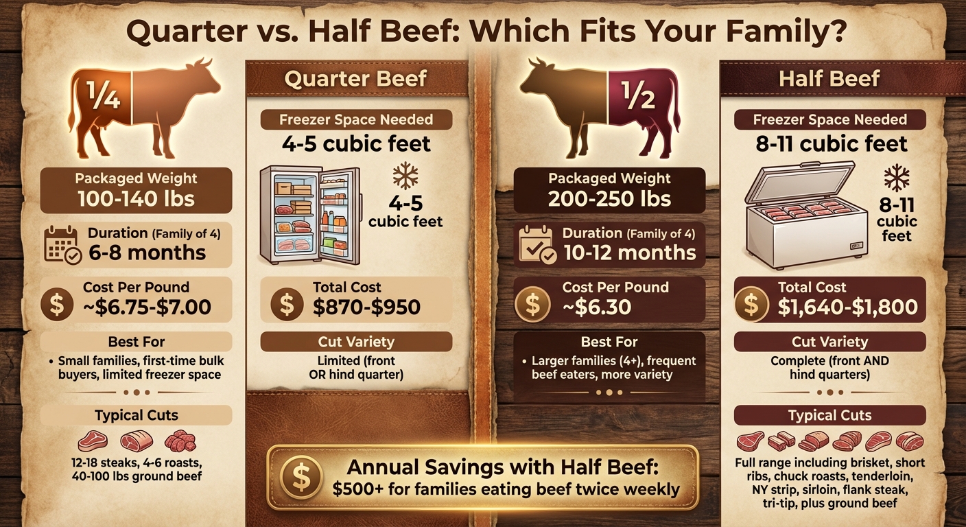 Quarter vs Half Beef Comparison: Weight, Storage, Duration and Cost