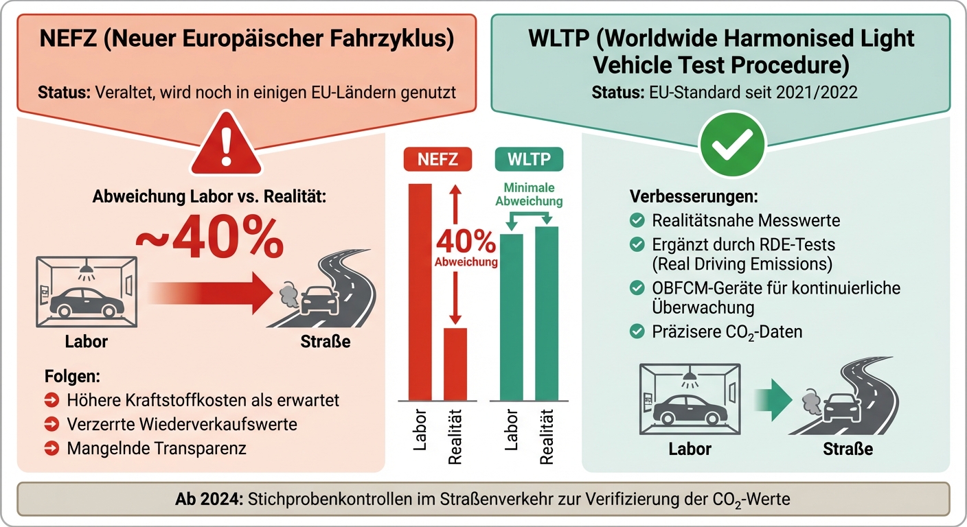 NEFZ vs WLTP Emissionstestverfahren: Abweichungen und Verbesserungen