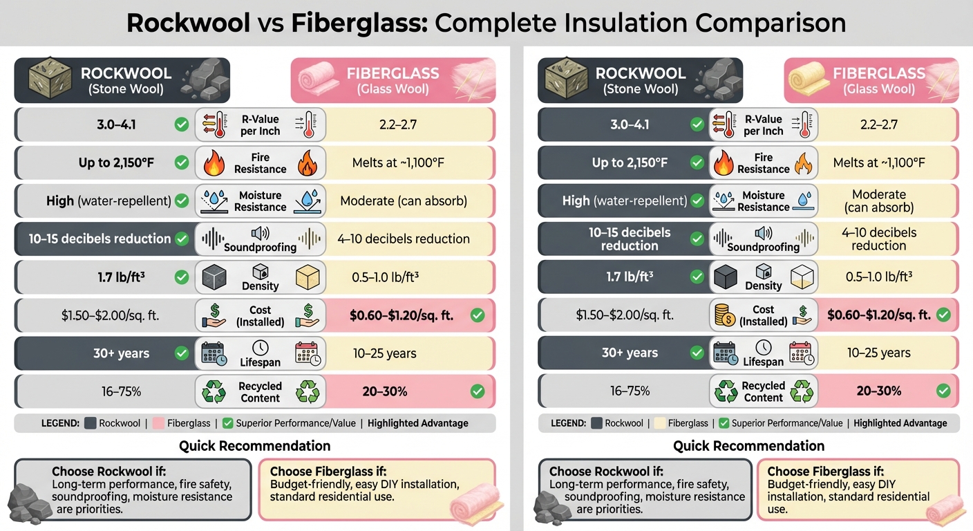 Rockwool vs Fiberglass Insulation Comparison Chart