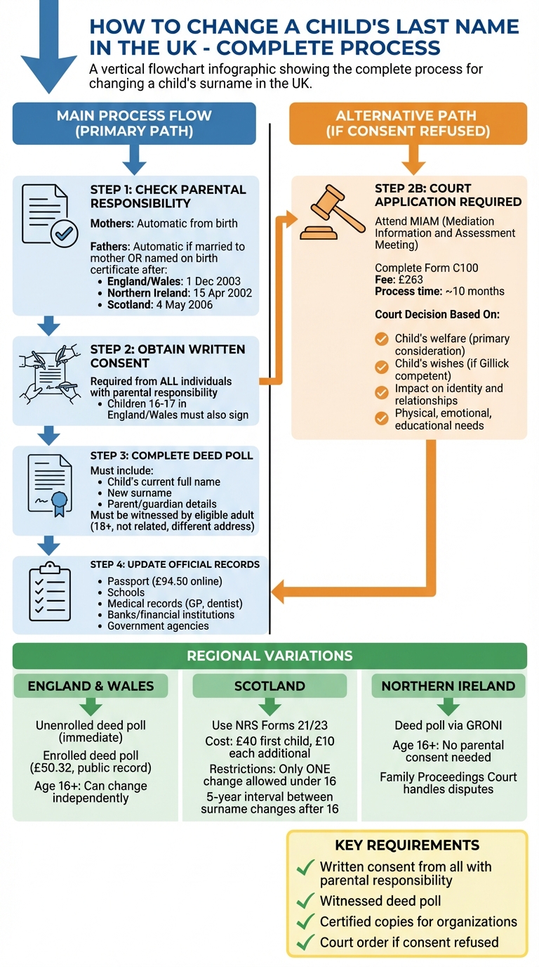 Step-by-step process for changing a child's last name in the UK
