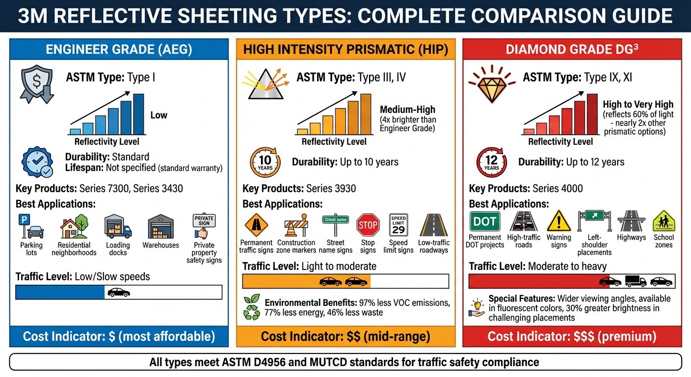 3M Reflective Sheeting Types Comparison: Engineer Grade vs High Intensity vs Diamond Grade