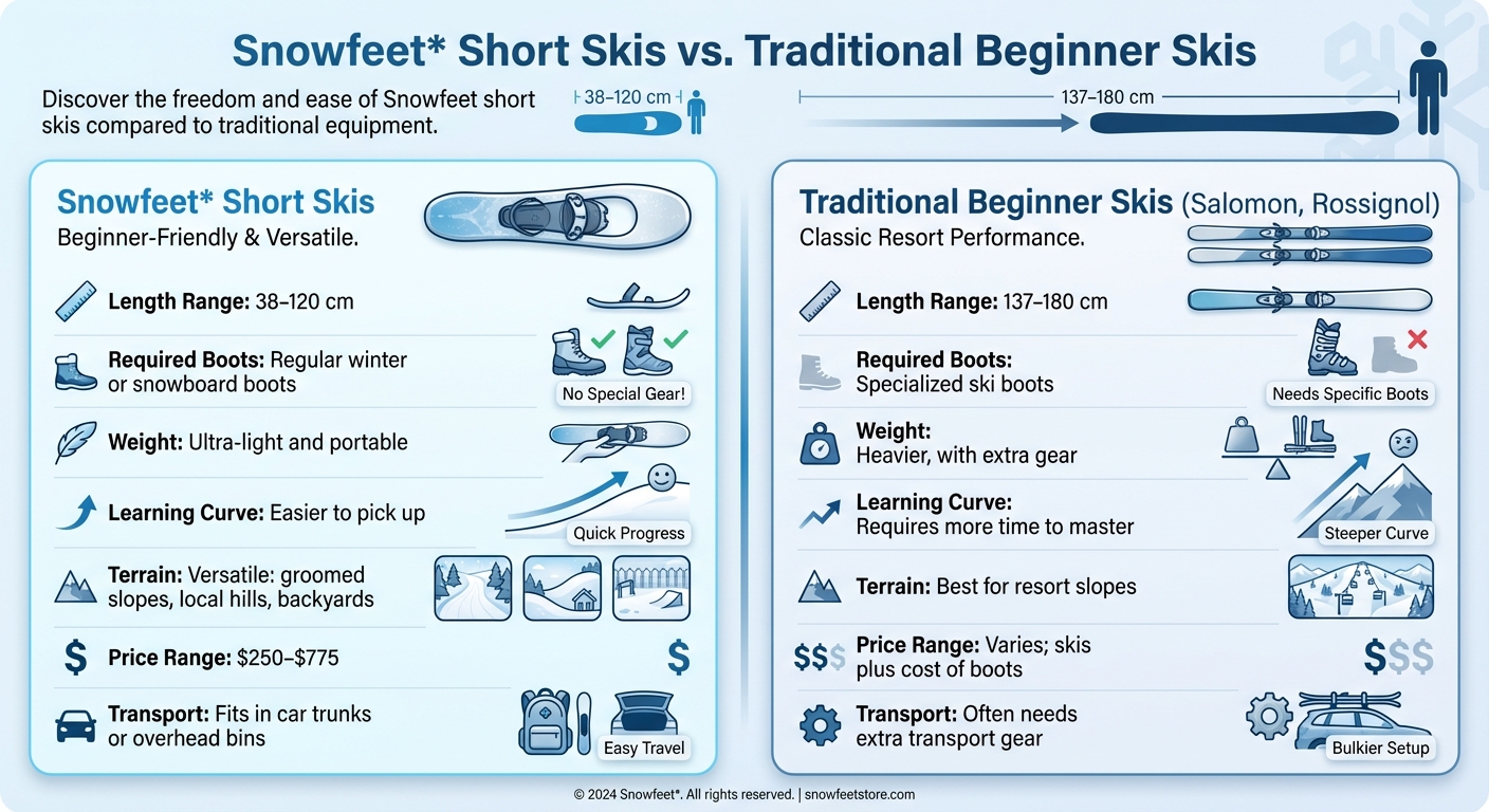 Snowfeet Short Skis vs Traditional Skis Comparison Chart for Beginners