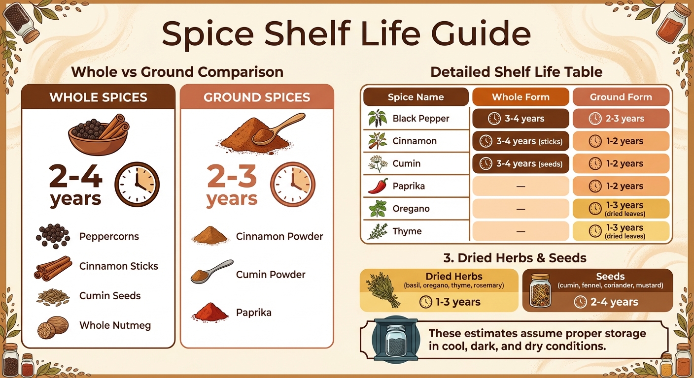 Spice Shelf Life Guide: Whole vs Ground Spices Storage Duration