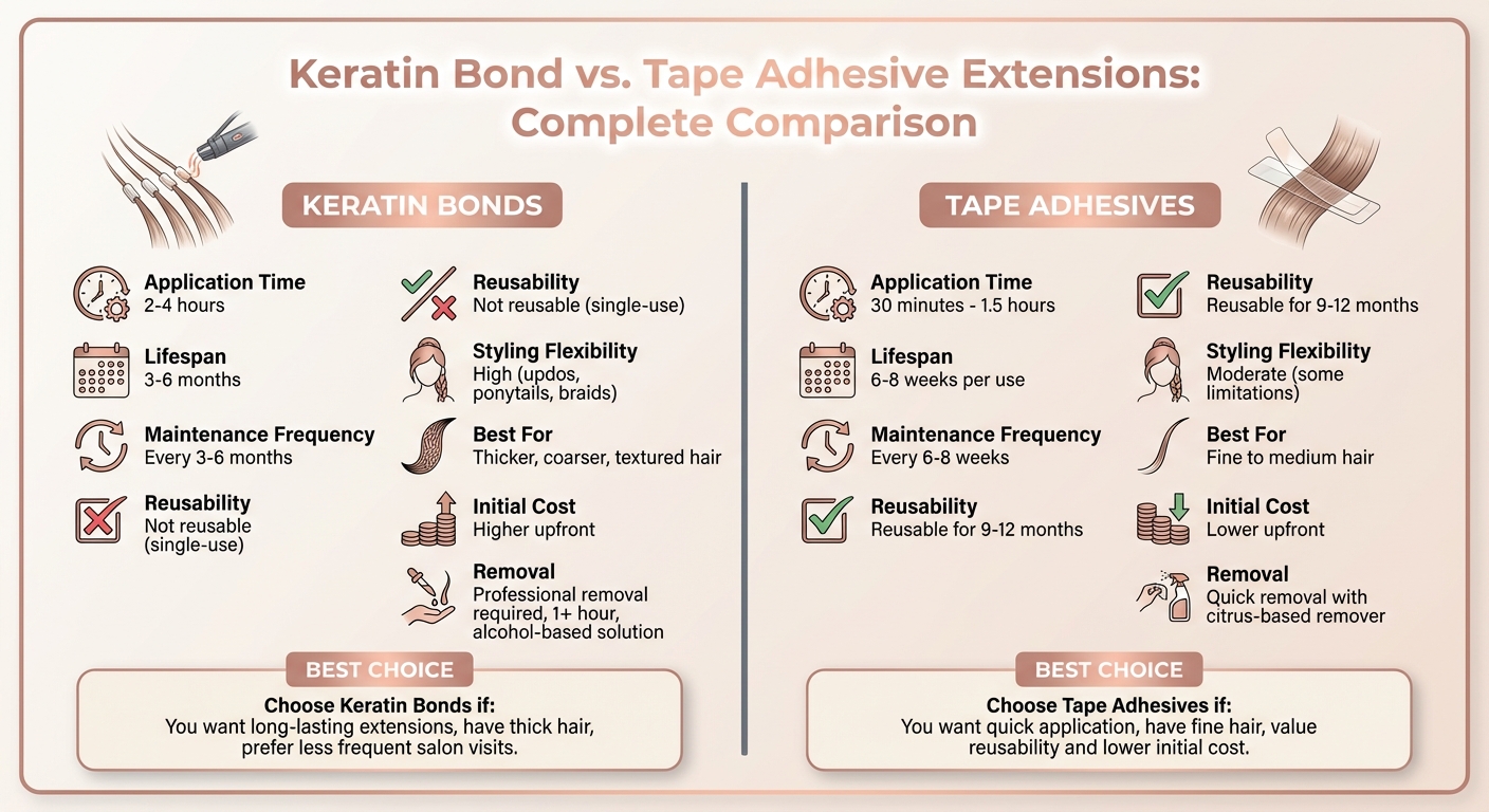 Keratin Bond vs Tape Adhesive Hair Extensions Comparison Chart