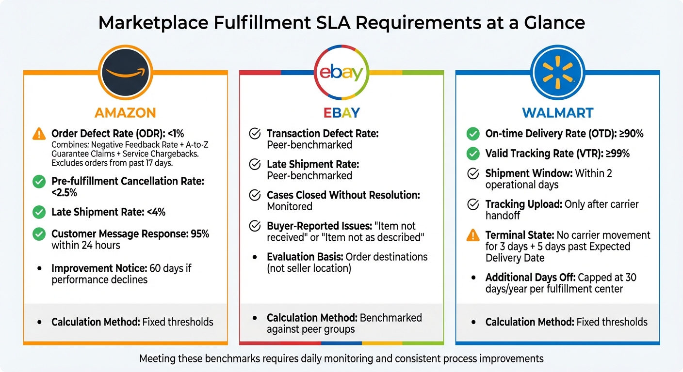 Marketplace Fulfillment SLA Requirements Comparison: Amazon, eBay, and Walmart