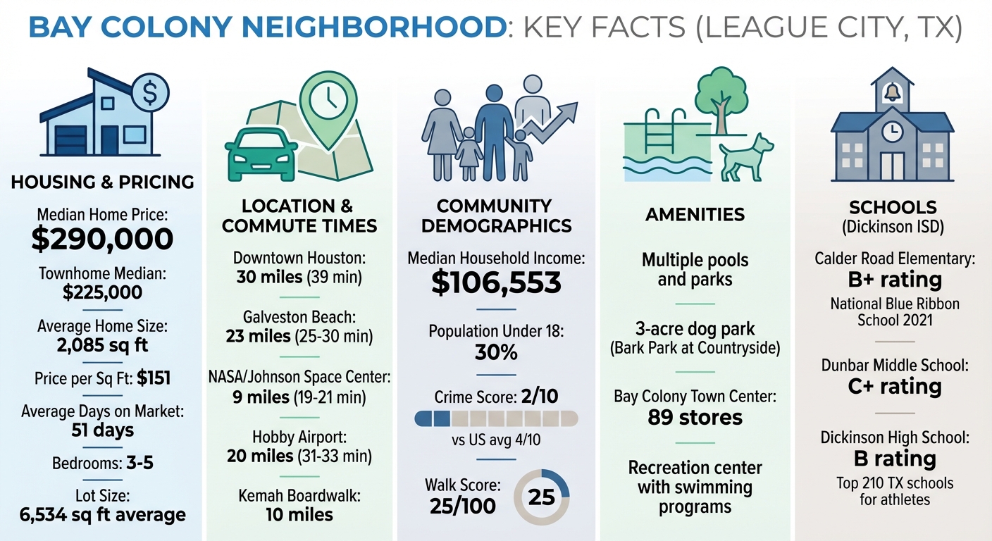 Bay Colony League City TX Quick Facts: Home Prices, Commute Times & Community Stats