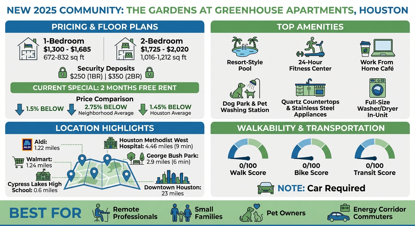The Gardens at Greenhouse Apartments Quick Reference Guide - Pricing, Amenities & Location
