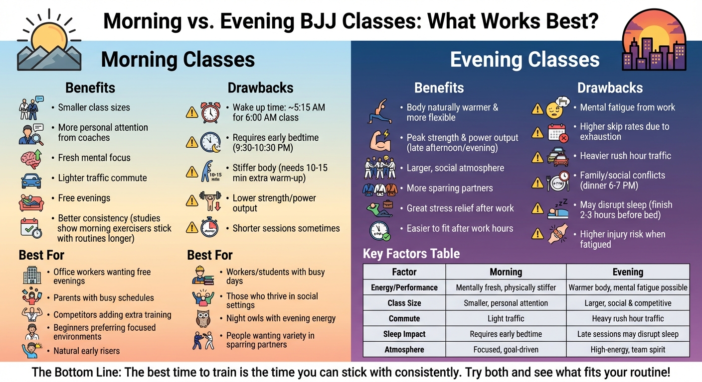 Morning vs Evening BJJ Classes Comparison Chart