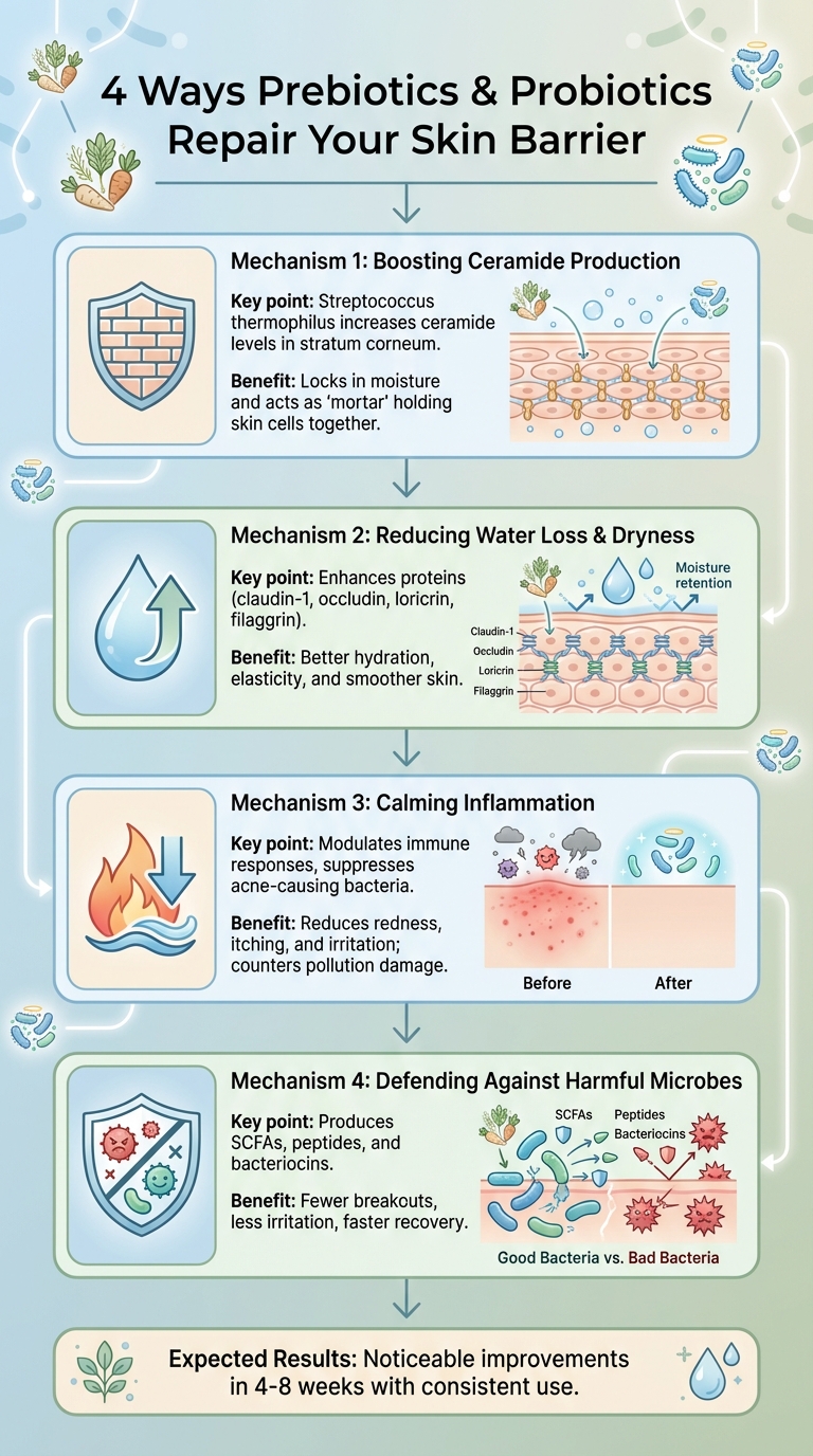 How Prebiotics and Probiotics Repair Your Skin Barrier: 4 Key Mechanisms