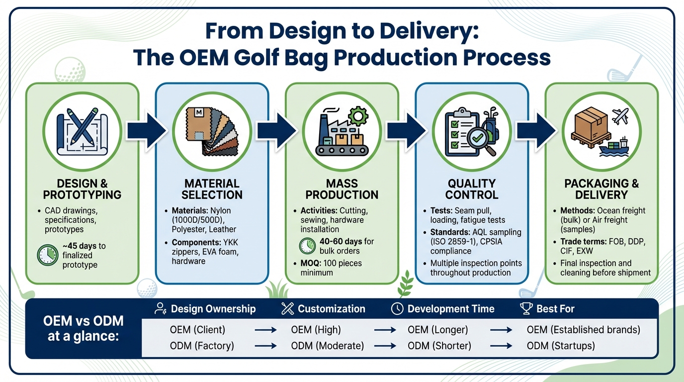 OEM Golf Bag Production Process: 5 Stages from Design to Delivery