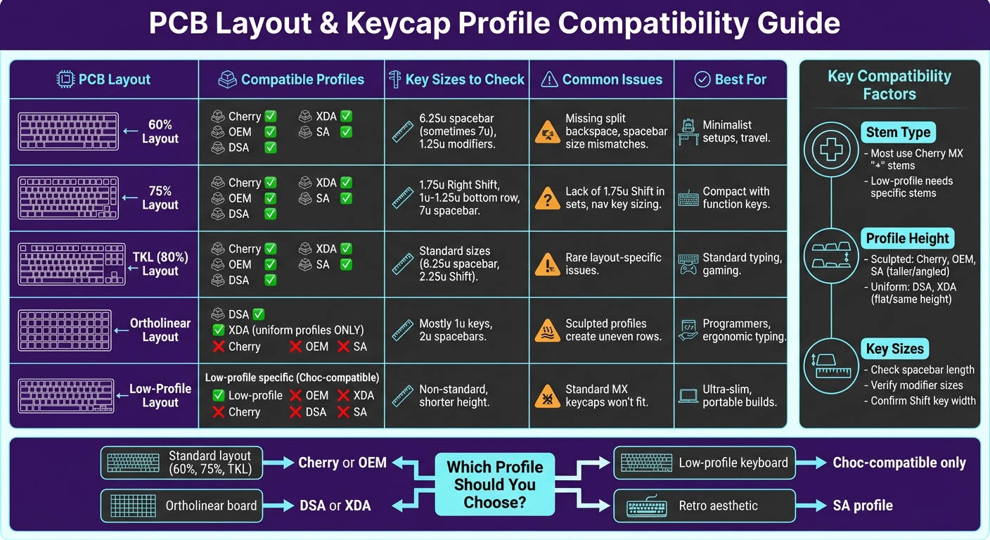 PCB Layout and Keycap Profile Compatibility Chart for Custom Keyboards