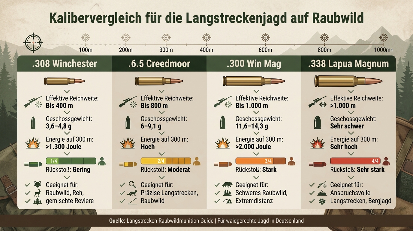 Kalibervergleich für Langstreckenjagd auf Raubwild: Reichweite, Energie und Eignung