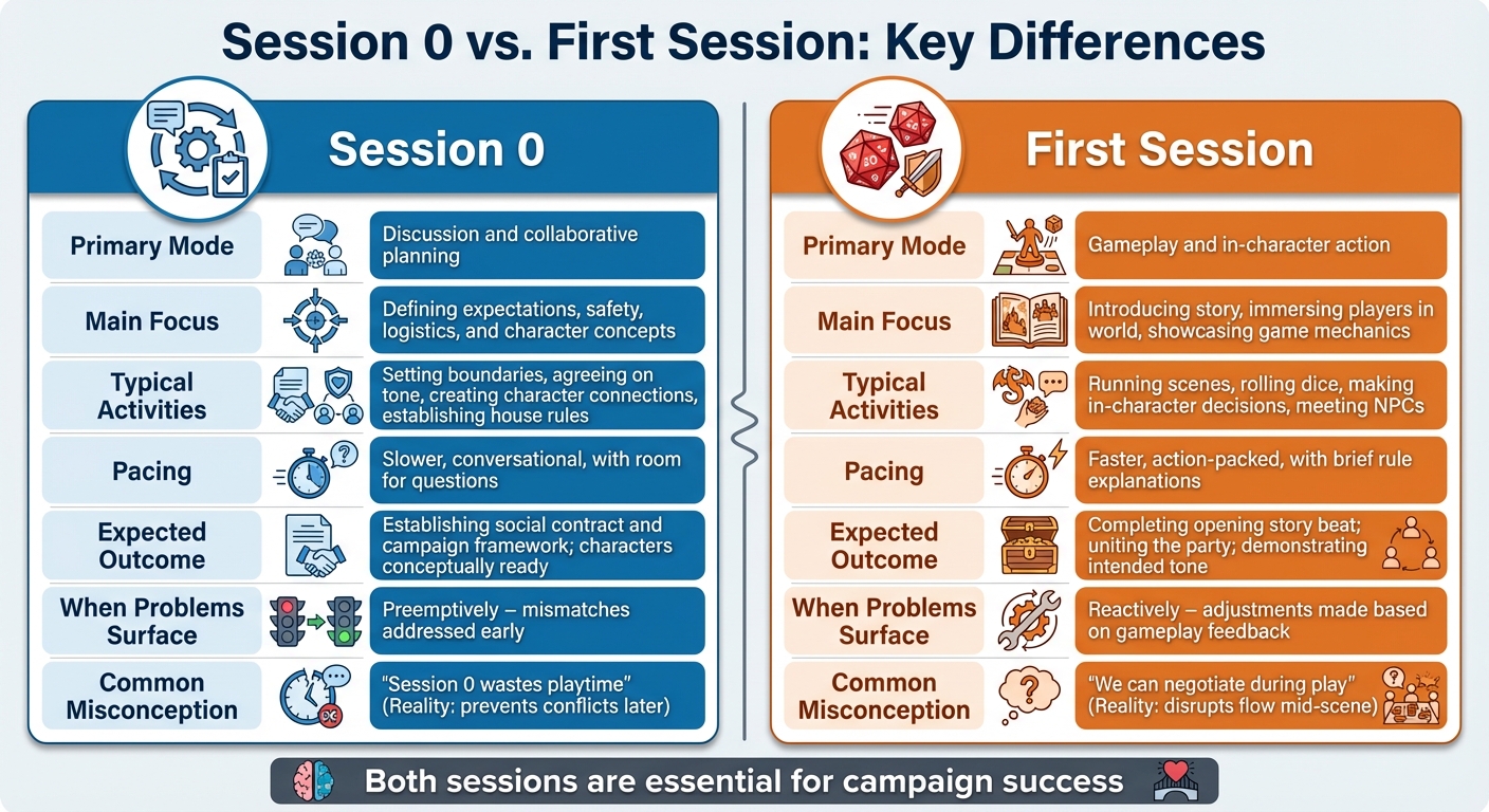 Session 0 vs First Session Comparison for TTRPG Campaigns