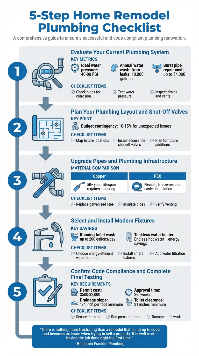 5-Step Home Remodel Plumbing Checklist with Key Metrics