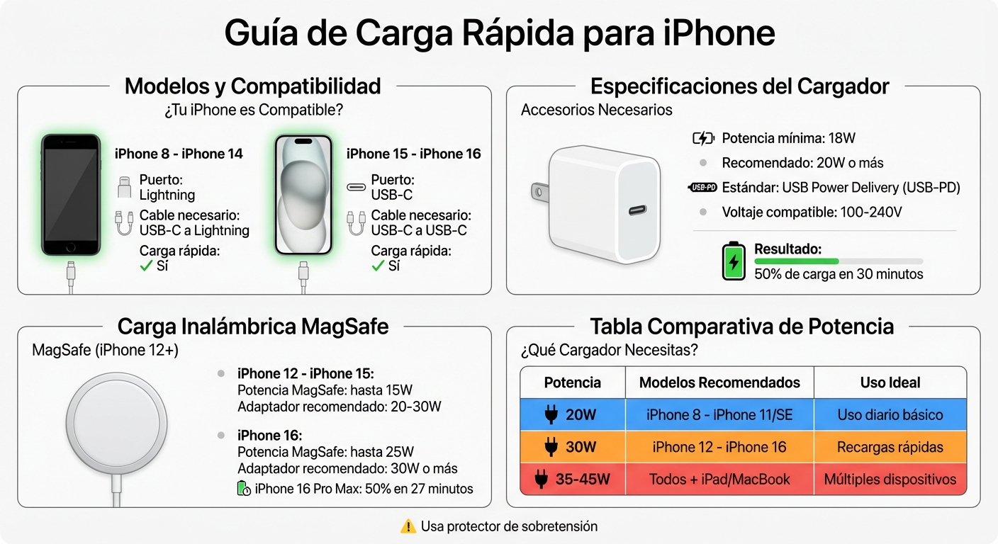 Guía de Cargadores y Cables para Carga Rápida en iPhone por Modelo