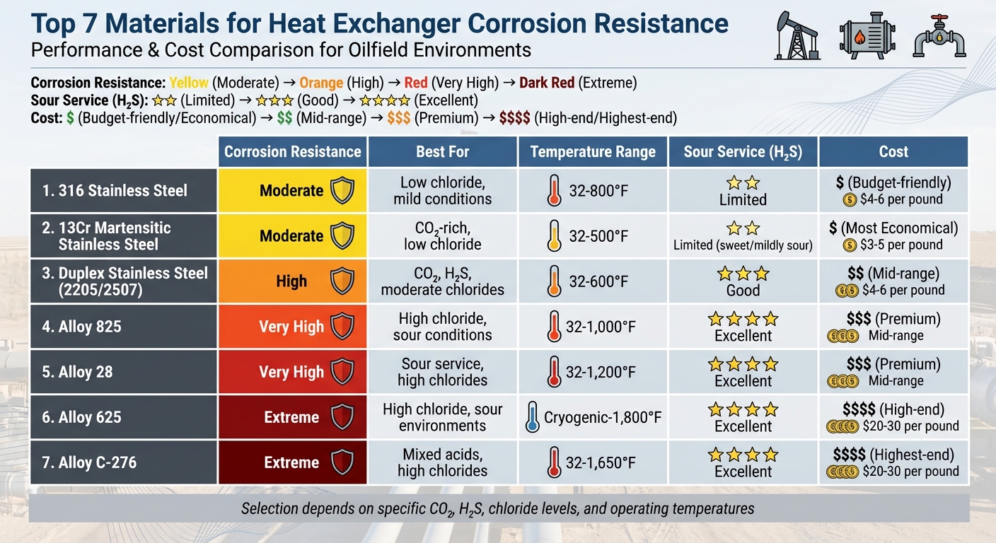 Heat Exchanger Materials Comparison: Corrosion Resistance, Temperature Limits, and Cost