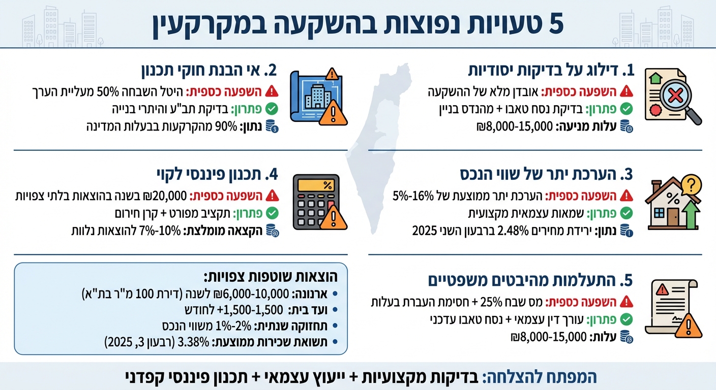 5 טעויות נפוצות בהשקעה במקרקעין והשפעתן הכספית