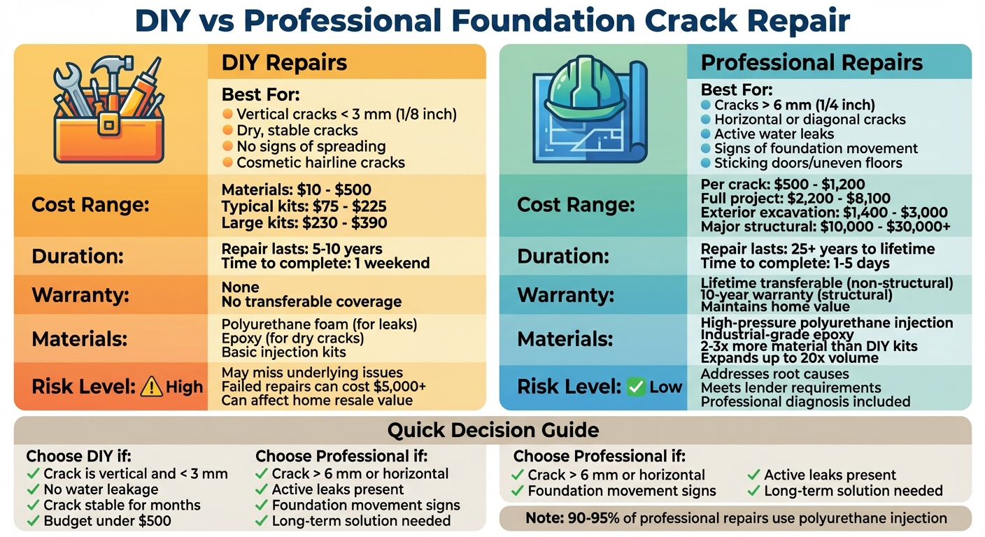 DIY vs Professional Foundation Crack Repair: Cost, Duration, and Warranty Comparison