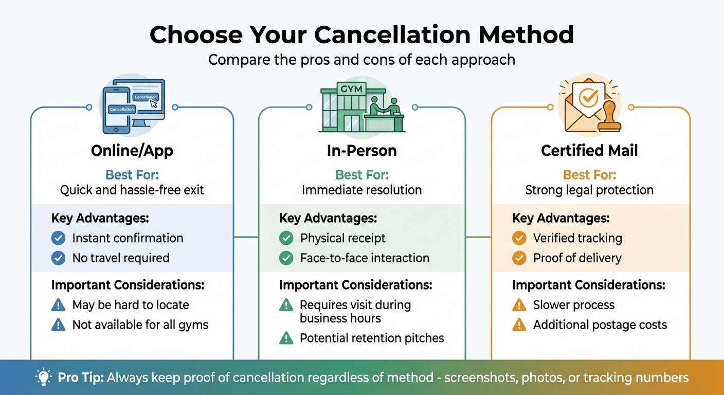 Gym Membership Cancellation Methods Comparison Chart