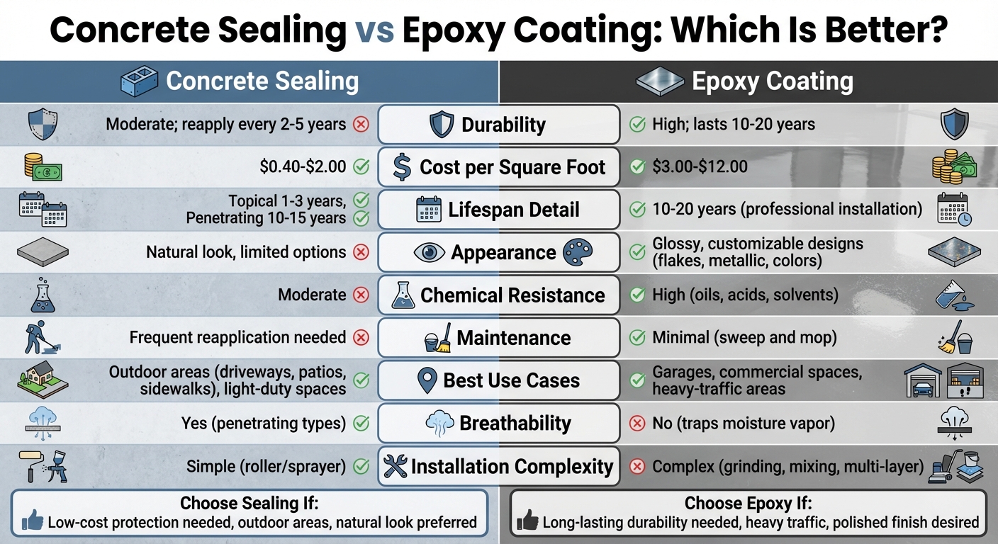Concrete Sealing vs Epoxy Coating: Complete Comparison Guide