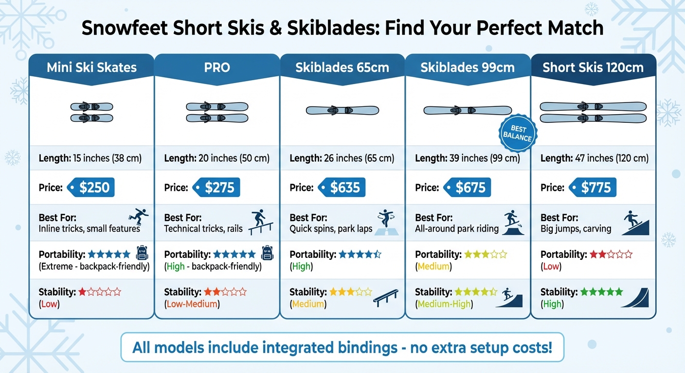 Snowfeet Skiblades Comparison Chart: Length, Price, and Best Use Cases