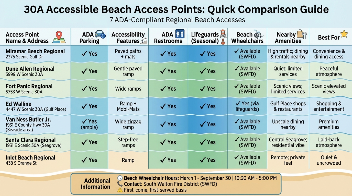 30A Wheelchair-Accessible Beach Access Points Comparison Guide