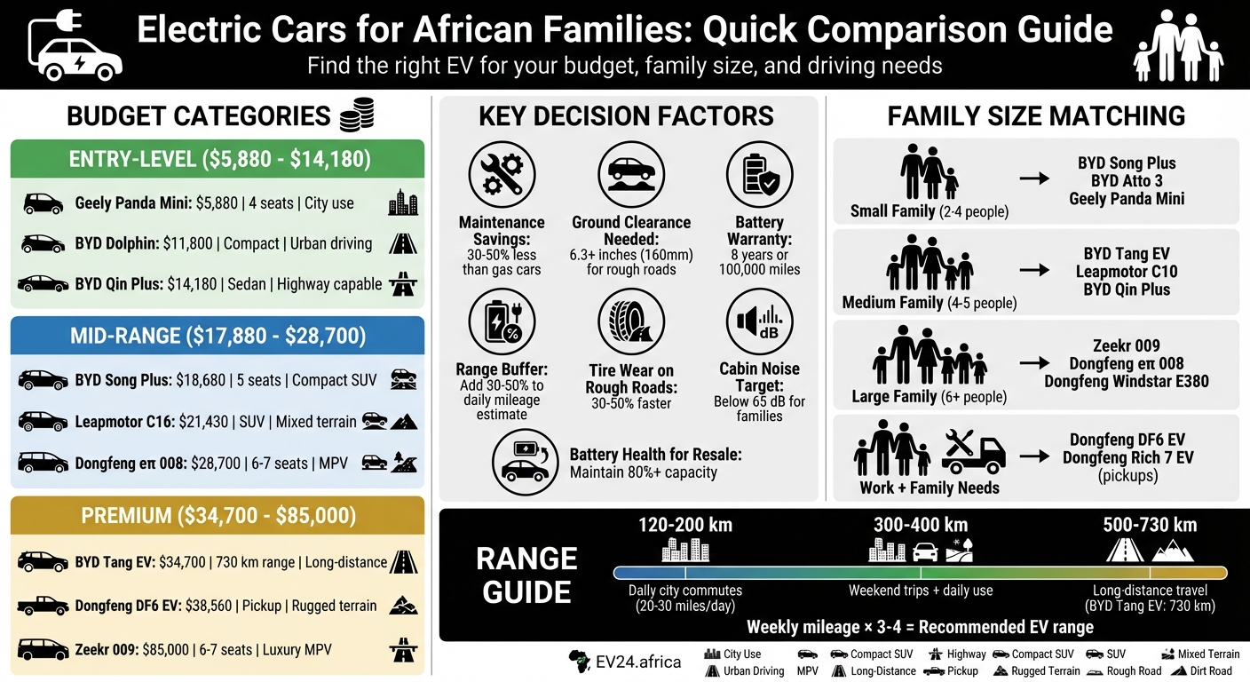 Electric Vehicle Comparison Guide for African Families by Budget and Range