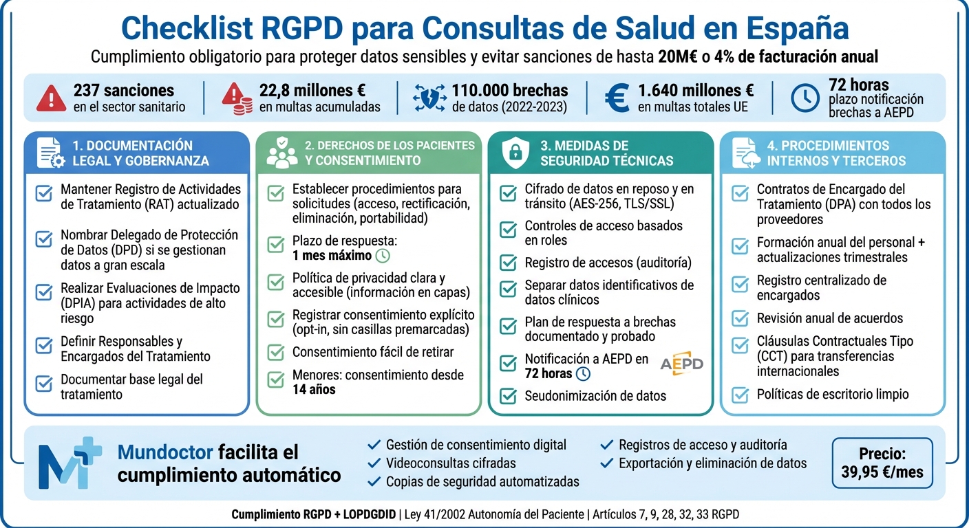 Checklist completo de cumplimiento RGPD para consultas de salud en España