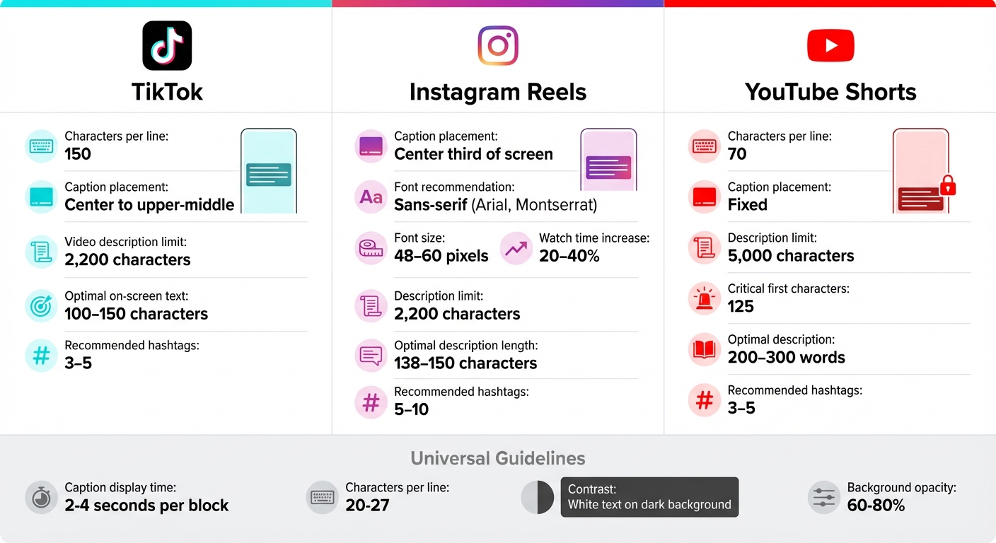 TikTok vs Instagram Reels vs YouTube Shorts Caption Requirements Comparison
