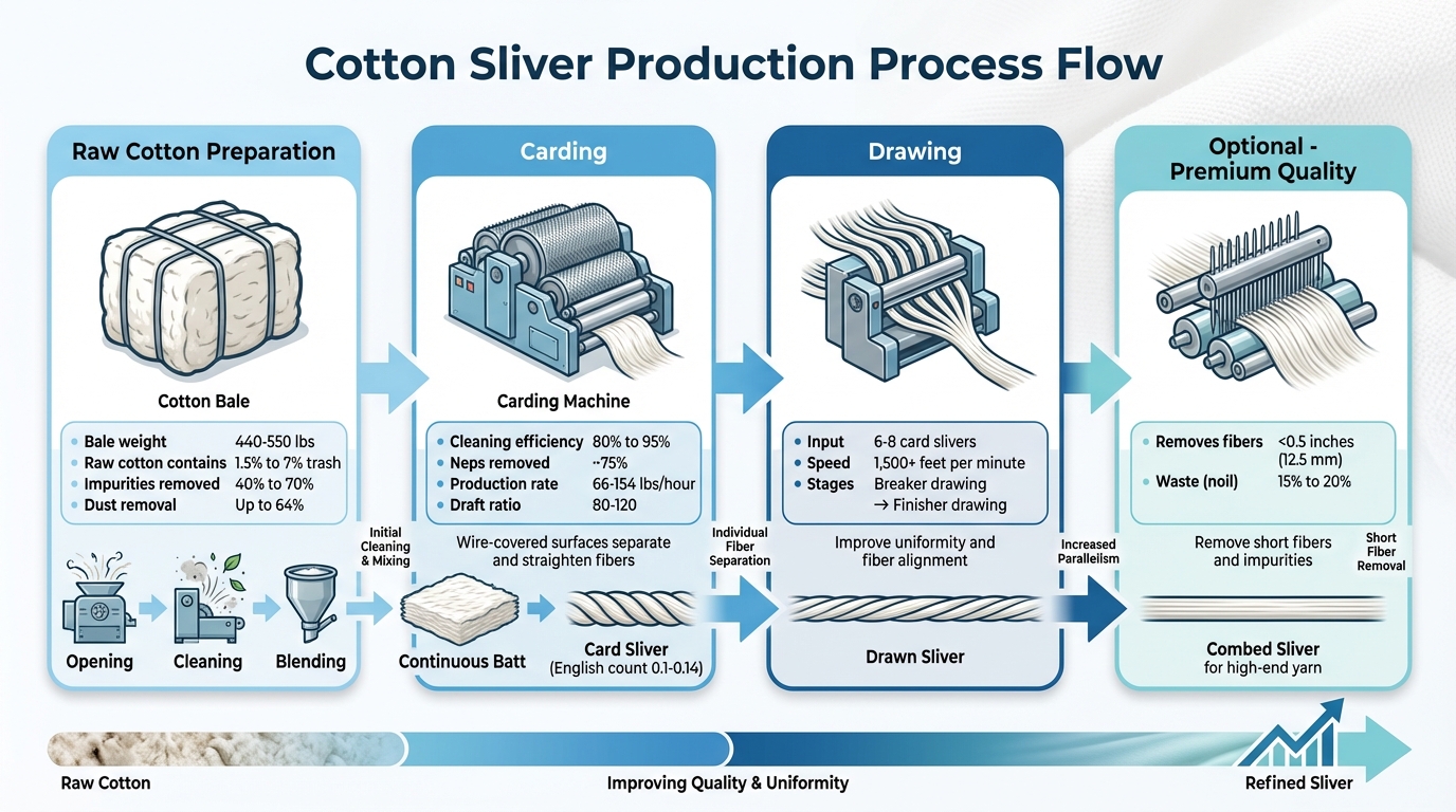 Cotton Sliver Production Process: From Raw Cotton to Refined Sliver