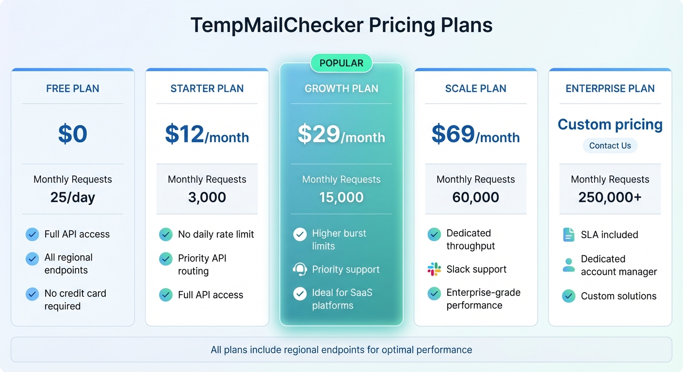 TempMailChecker API Pricing Plans Comparison for U.S. Businesses