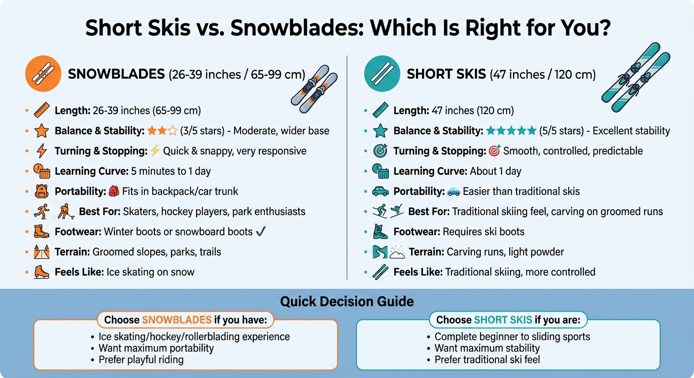 Jämförelsetabell för korta skidor vs snowblades för nybörjare
