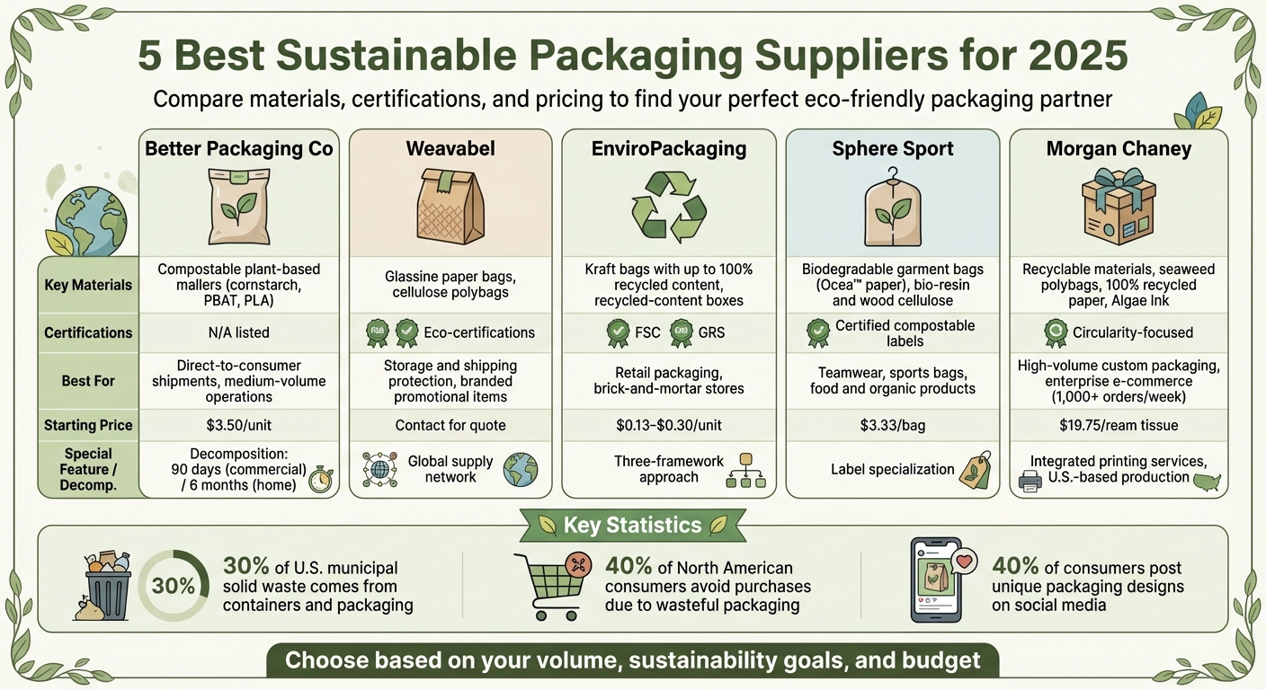 Sustainable Packaging Suppliers Comparison: Materials, Certifications, and Pricing for 2025