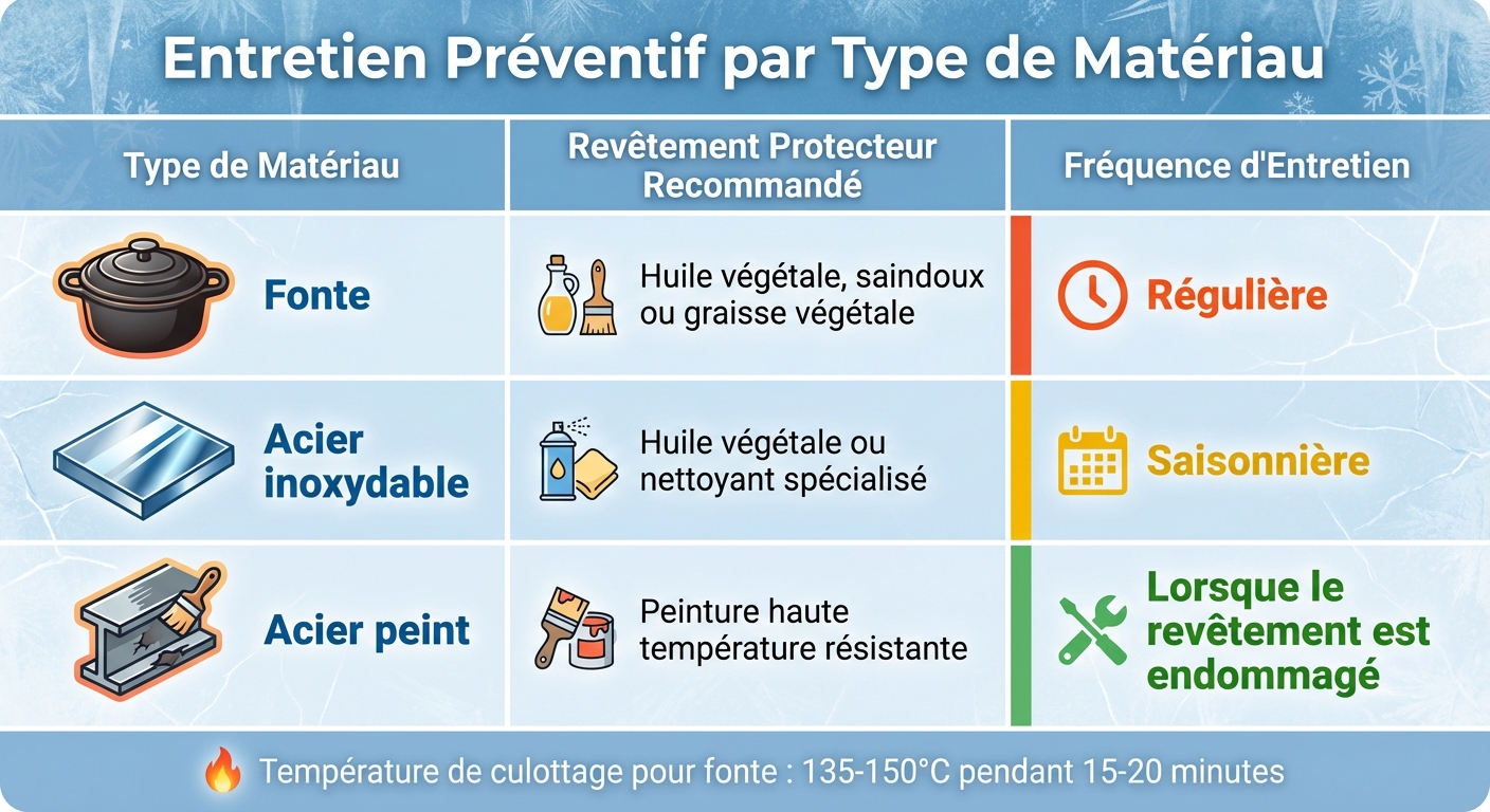 Guide d'entretien des braseros en hiver : matériaux et fréquences recommandées