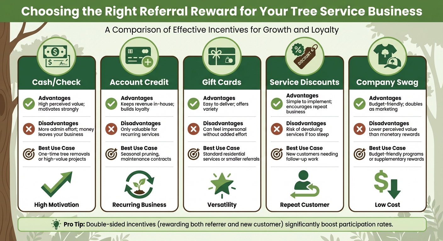 Tree Service Referral Program Reward Types Comparison Chart