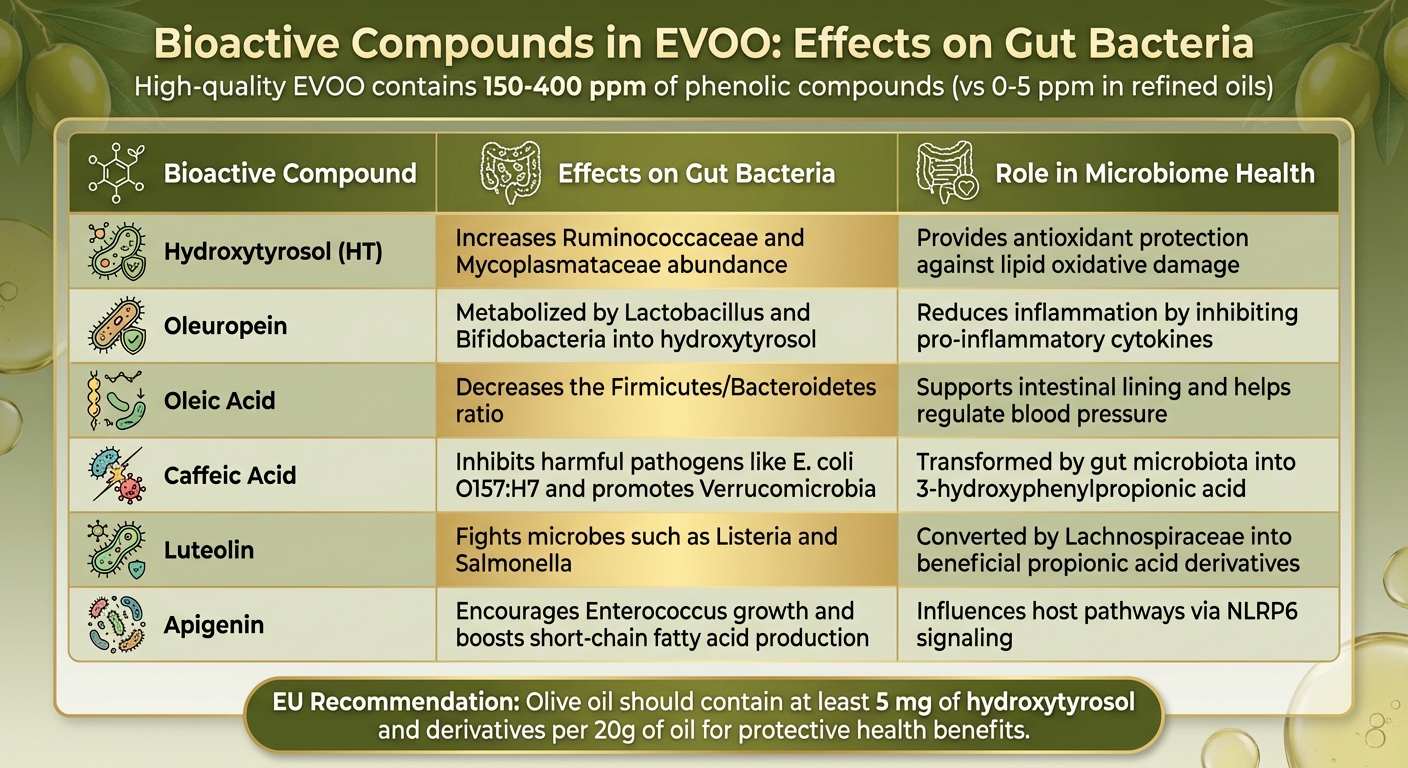 Bioactive Compounds in EVOO and Their Effects on Gut Bacteria