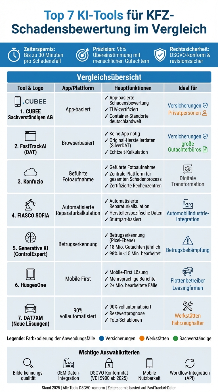 Vergleich der 7 besten KI-Tools für KFZ-Schadensbewertung in Deutschland