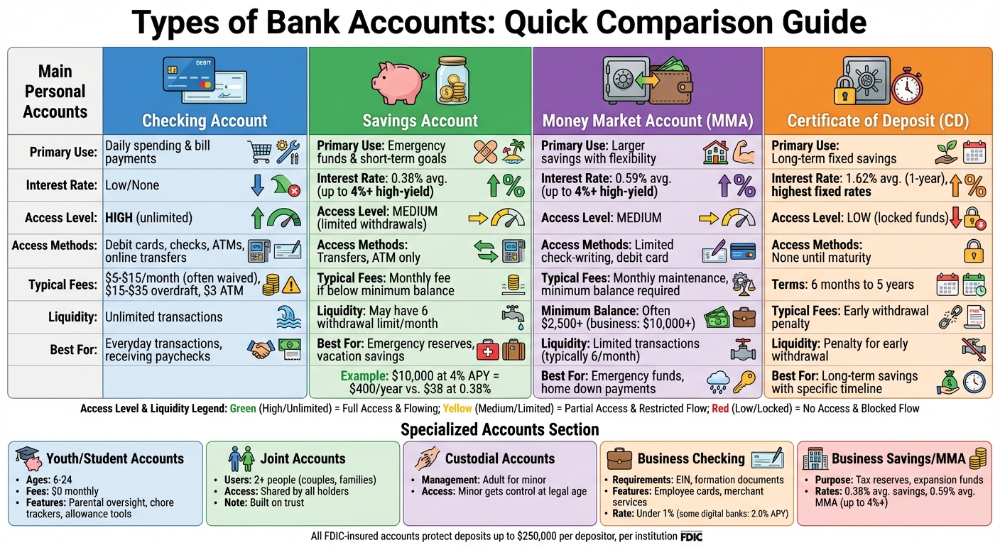 Bank Account Types Comparison: Features, Rates, and Best Uses