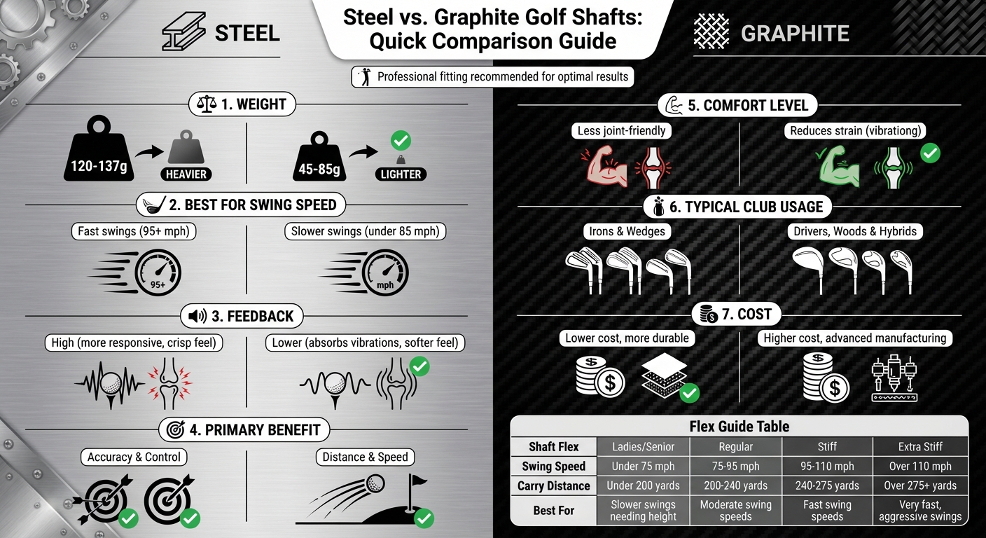Steel vs Graphite Golf Shafts Comparison Chart