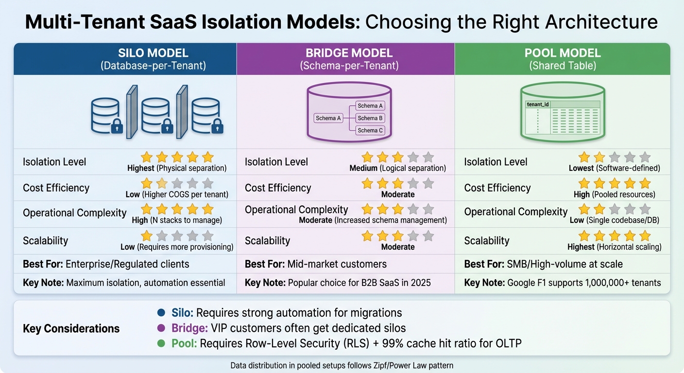 Multi-Tenant SaaS Isolation Models Comparison: Silo vs Bridge vs Pool